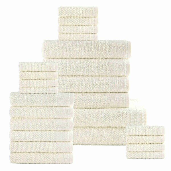 Dan River 24 Piece Popcorn Cotton Bath Towel Set - Cream 4925CR24PC
